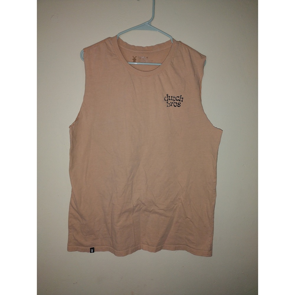 Dutch Bros Coffee Mens XL Peach Muscle Tank Top Killer Coffee Palm Tree Graphic